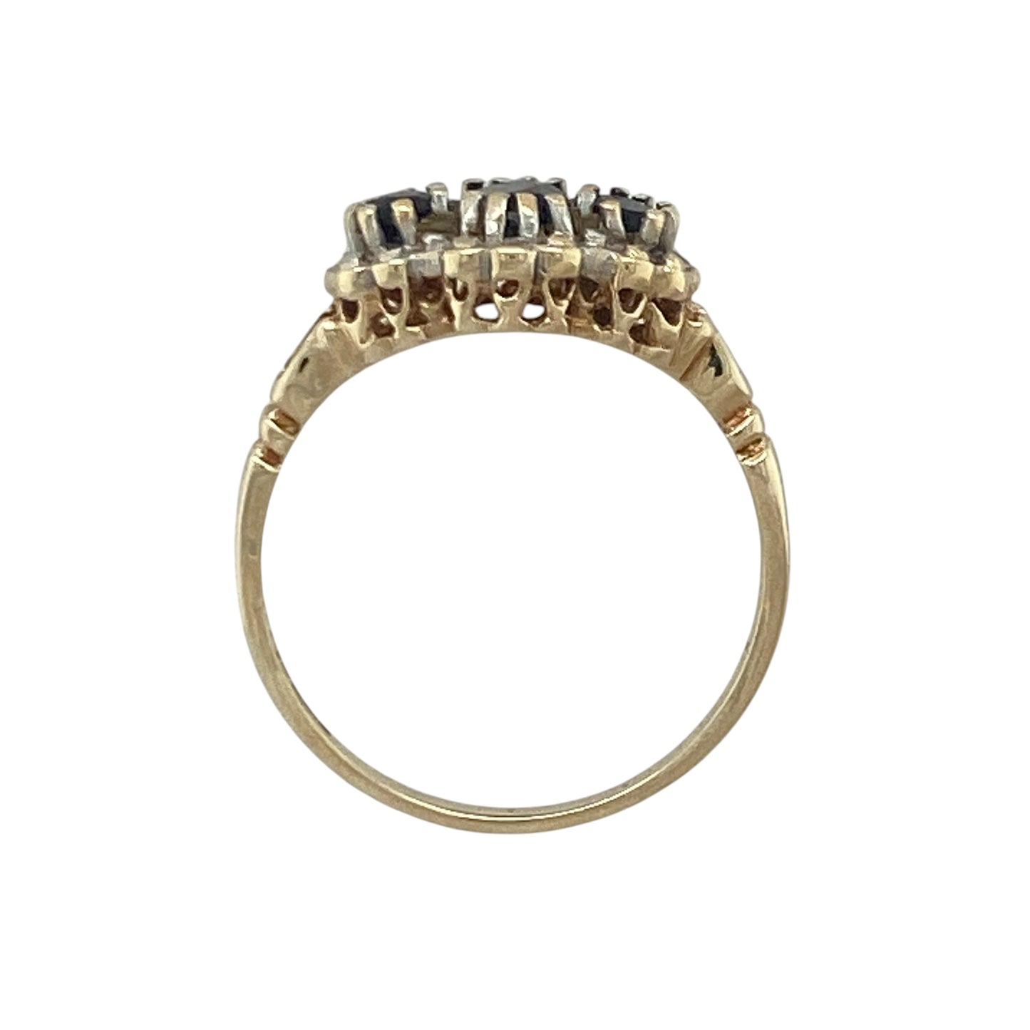 9ct Gold Diamond & Sapphire Trilogy Cluster Ring