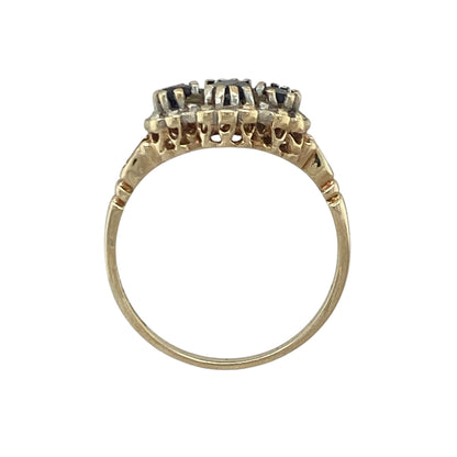 9ct Gold Diamond & Sapphire Trilogy Cluster Ring