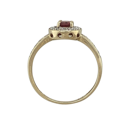 9ct Gold Diamond & Garnet Halo Ring