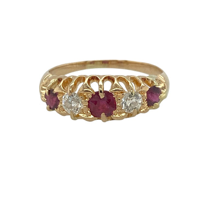18ct Gold Diamond & Ruby Vintage Style Band Ring