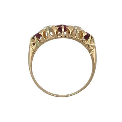 18ct Gold Diamond & Ruby Vintage Style Band Ring