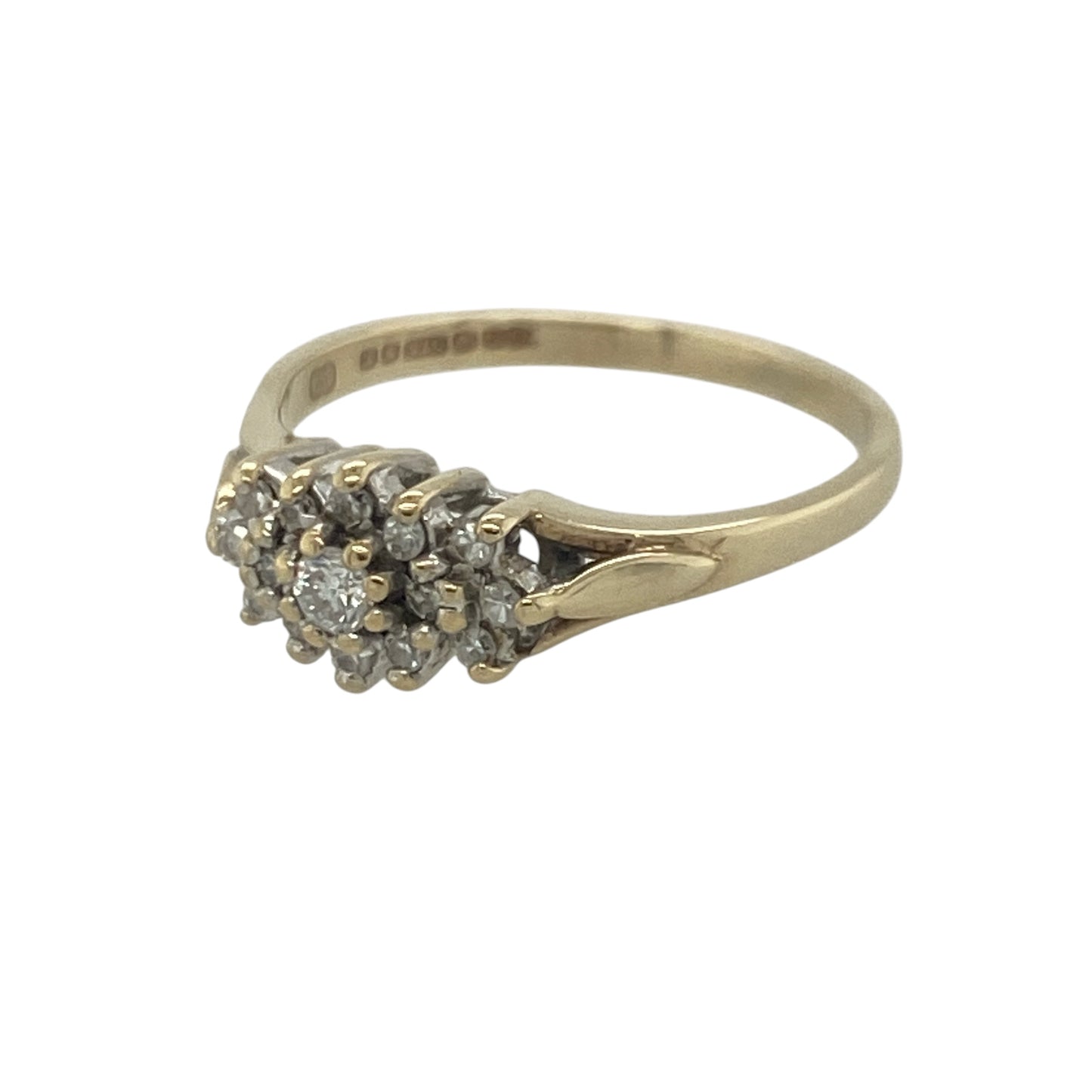 Add timeless sparkle and delicate elegance to your jewellery collection with this pre-owned 9ct yellow gold diamond small cluster ring, featuring a classic design with refined everyday appeal—perfect for special occasions, gifting, or effortless daily wear.

Design: The ring showcases a charming diamond cluster measuring approximately 6mm wide at the front, creating a beautiful focal point with eye-catching brilliance. The compact cluster design offers classic styling in a refined and wearable size.