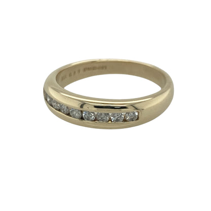 Add timeless sparkle and elegant sophistication to your jewellery collection with this pre-owned 9ct yellow gold diamond band ring, featuring a classic design with versatile everyday appeal—perfect for anniversaries, special occasions, or refined daily wear.

Design: The ring features a sleek diamond-set band measuring approximately 4mm wide at the front, creating a beautiful display of brilliance across the finger.