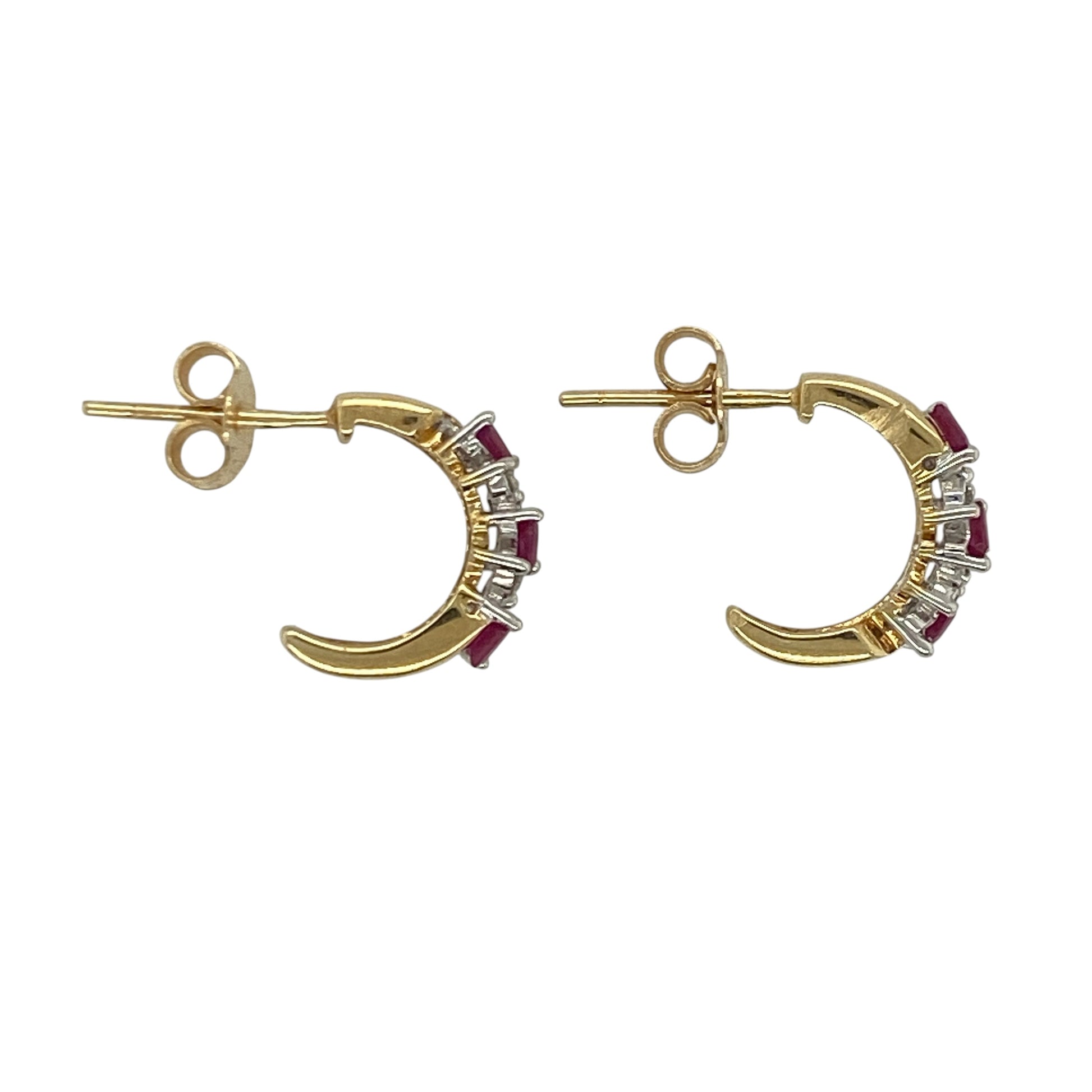 18ct Gold Diamond & Ruby Half Hoop Earrings