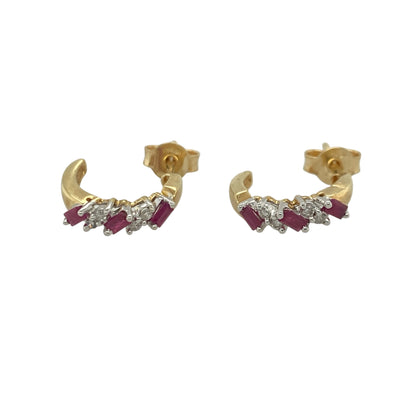 Add timeless elegance and rich colour to your jewellery collection with these pre-owned 18ct yellow gold diamond and ruby half hoop earrings, featuring a classic gemstone design with sophisticated everyday appeal—perfect for special occasions, gifting, or refined daily wear.

Design: The earrings feature an elegant half hoop design adorned with vibrant rubies and sparkling diamonds, creating a beautiful contrast of colour and brilliance.