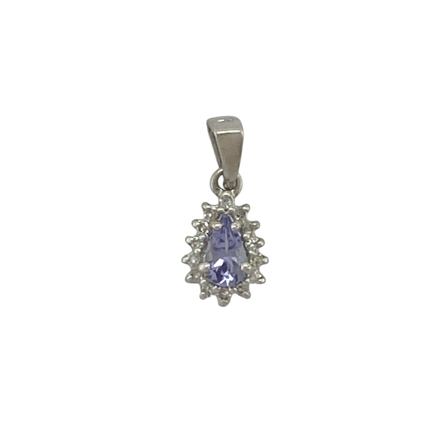 9ct White Gold Diamond & Tanzanite Teardrop Cluster Pendant