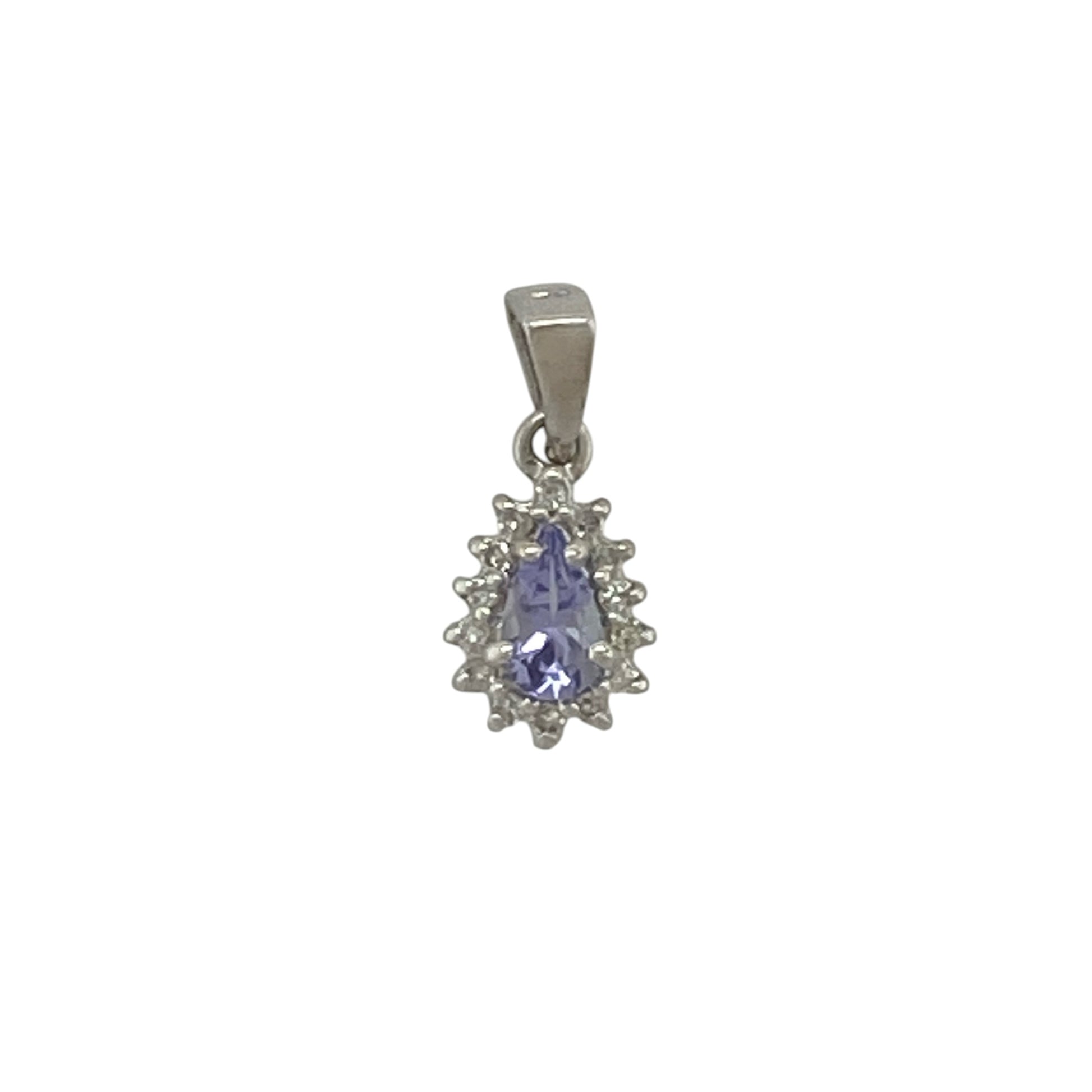 9ct White Gold Diamond & Tanzanite Teardrop Cluster Pendant