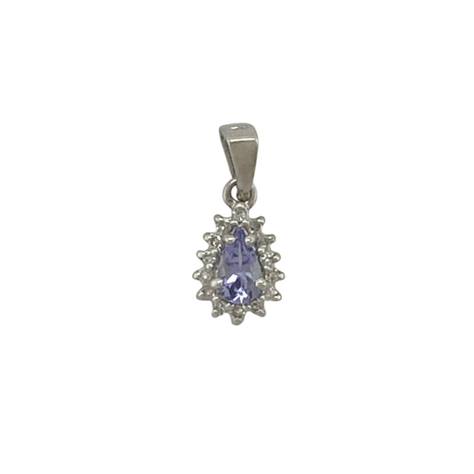 9ct White Gold Diamond & Tanzanite Teardrop Cluster Pendant