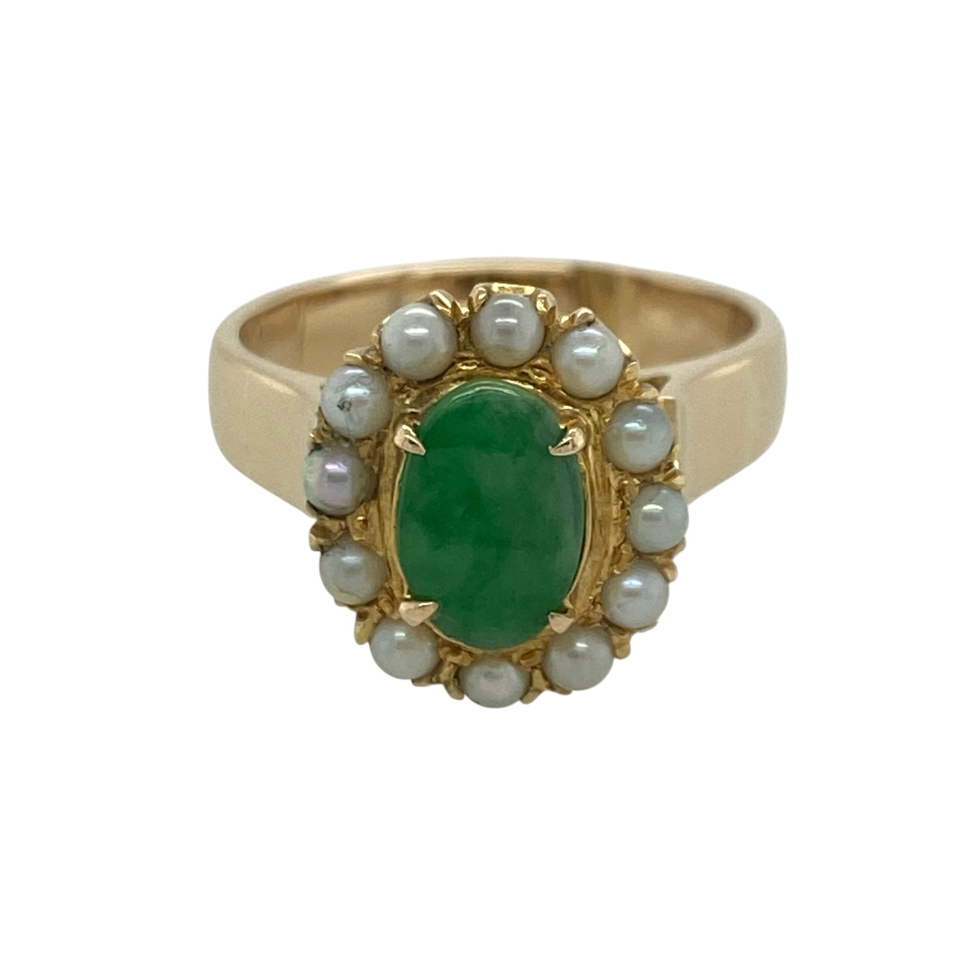 14ct Gold Jade & Pearl Cluster Ring
