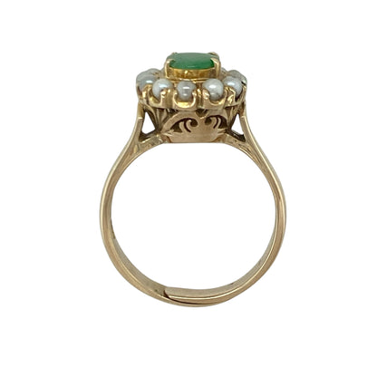 14ct Gold Jade & Pearl Cluster Ring