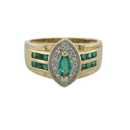 14ct Gold Emerald & Cubic Zirconia Cluster Ring