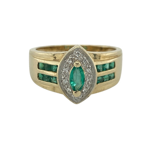 14ct Gold Emerald & Cubic Zirconia Cluster Ring