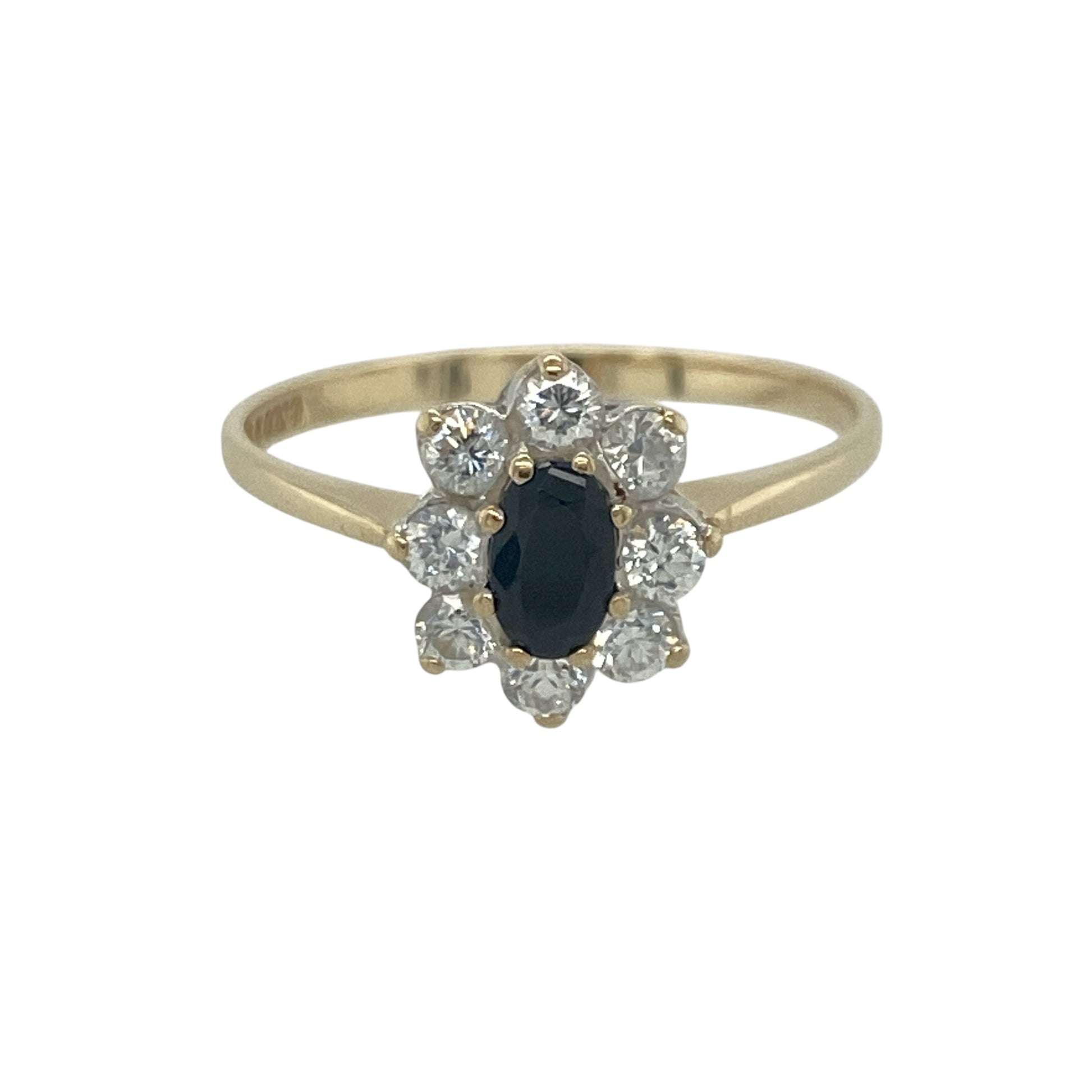 9ct Gold Sapphire & Cubic Zirconia Cluster Ring