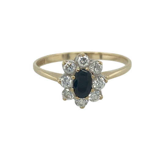 9ct Gold Sapphire & Cubic Zirconia Cluster Ring