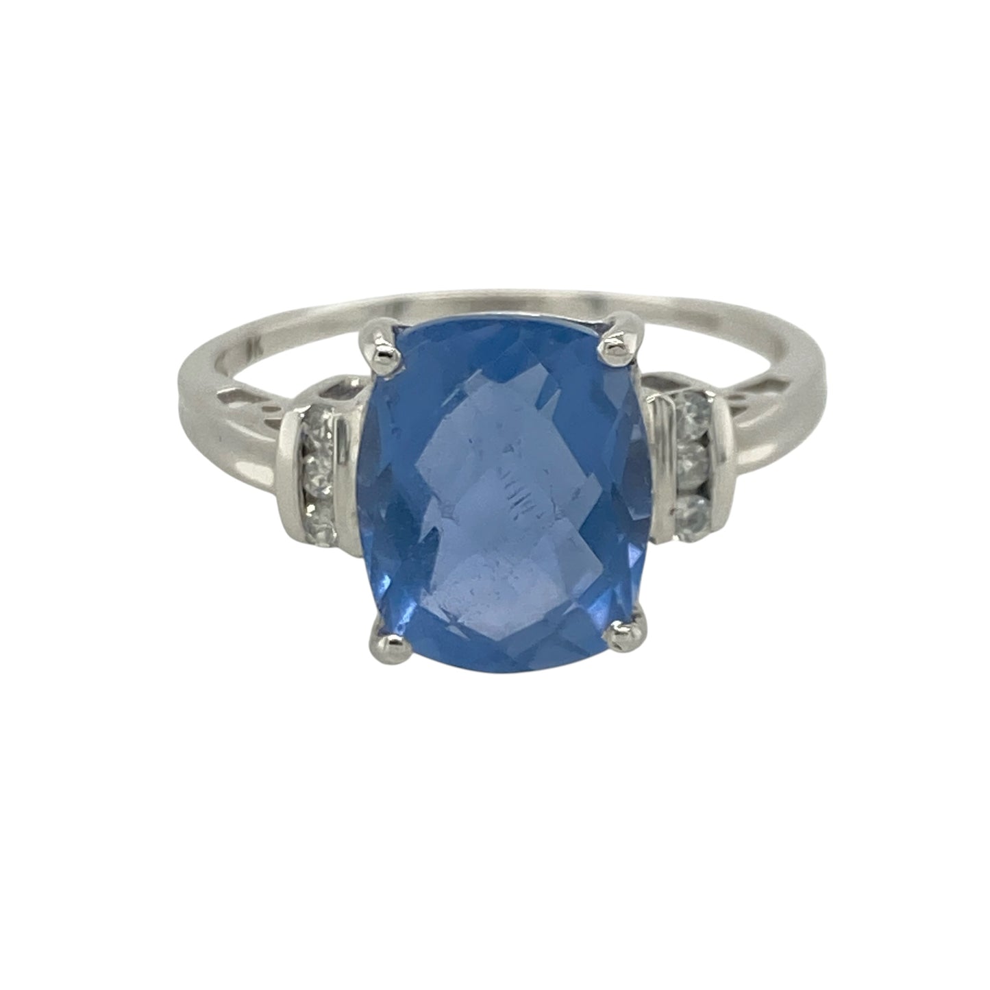 9ct White Gold Blue Stone & Cubic Zirconia Ring