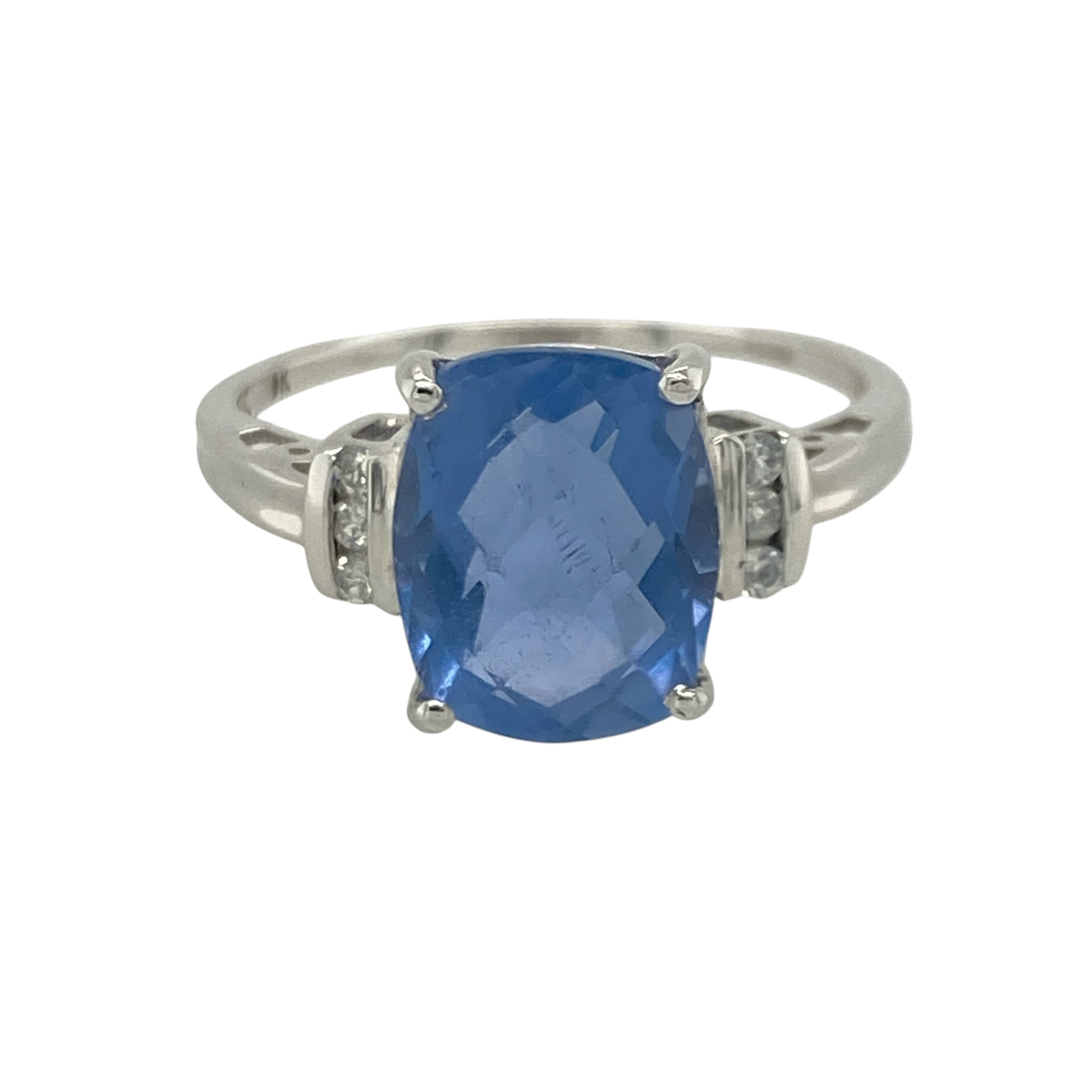 9ct White Gold Blue Stone & Cubic Zirconia Ring