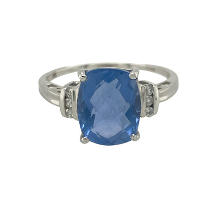 9ct White Gold Blue Stone & Cubic Zirconia Ring