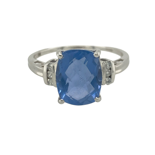 9ct White Gold Blue Stone & Cubic Zirconia Ring