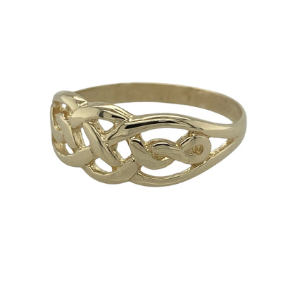 Add a touch of heritage-inspired style to your jewellery collection with this pre-owned 9ct yellow gold Celtic knot band ring, featuring an intricate symbolic design with timeless everyday appeal—perfect for gifting, celebrating Celtic heritage, or refined daily wear.

Design: The ring showcases an attractive Celtic knot design across the front, measuring approximately 9mm high. The interwoven pattern creates a striking focal point, combining traditional craftsmanship with elegant styling.