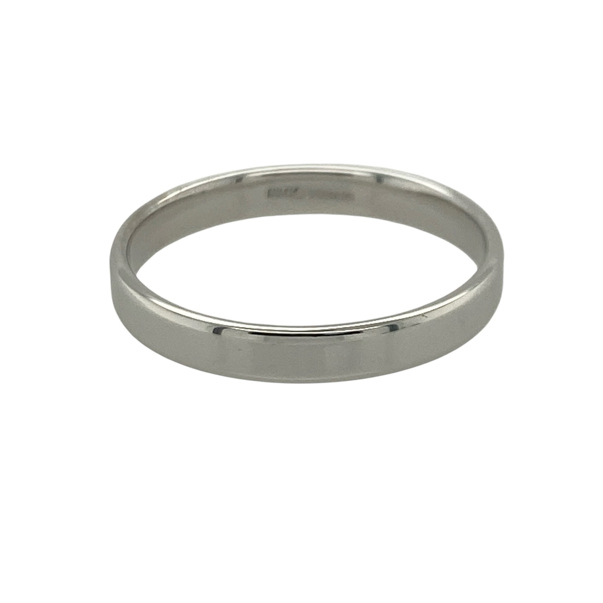 Celebrate timeless commitment with this pre-owned 9ct white gold wedding band ring, featuring a classic and elegant design with enduring everyday appeal—perfect as a wedding ring, anniversary band, or a versatile addition to any jewellery collection.

Design: The ring features a traditional polished wedding band profile measuring approximately 3mm wide, offering a clean and understated look that never goes out of style. Its simple design makes it comfortable to wear and easy to pair with other jewellery.