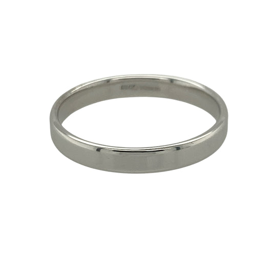 Celebrate timeless commitment with this pre-owned 9ct white gold wedding band ring, featuring a classic and elegant design with enduring everyday appeal—perfect as a wedding ring, anniversary band, or a versatile addition to any jewellery collection.

Design: The ring features a traditional polished wedding band profile measuring approximately 3mm wide, offering a clean and understated look that never goes out of style. Its simple design makes it comfortable to wear and easy to pair with other jewellery.