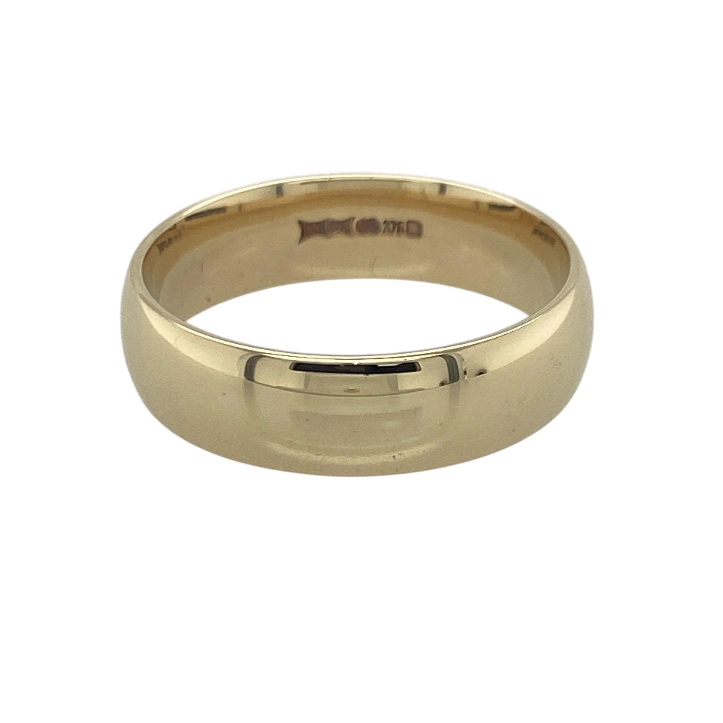 Celebrate timeless commitment with this pre-owned 9ct yellow gold wedding band ring, featuring a classic and elegant design with enduring everyday appeal—perfect as a wedding ring, anniversary band, or a versatile addition to any jewellery collection.

Design: The ring features a traditional polished wedding band profile measuring approximately 6mm wide, offering a bold and timeless appearance.