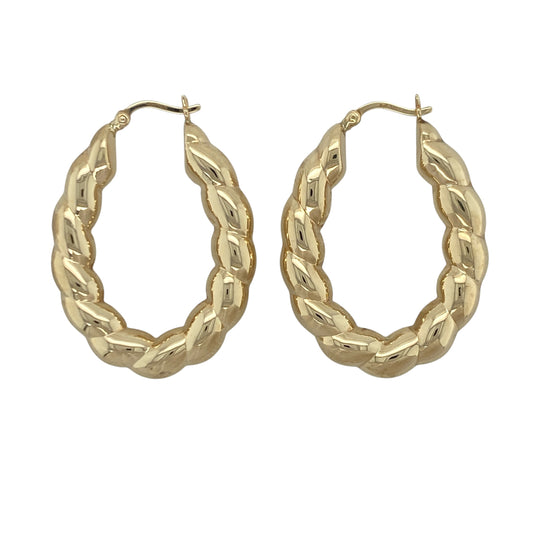9ct Gold Twisted Oval Creole Earrings