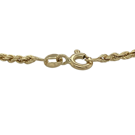 Add timeless style and subtle texture to your jewellery collection with this pre-owned 9ct yellow gold rope bracelet, featuring a classic twisted design with versatile everyday appeal—perfect for gifting, layering, or effortless daily wear.

Design: The bracelet features an elegant rope link pattern measuring approximately 2mm wide, with intricately twisted links that create a beautiful light-catching effect and distinctive texture. The classic design offers a refined look that never goes out of style.