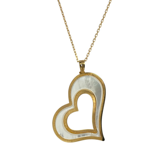 18ct Gold & Mother of Pearl Open Heart 18" Necklace