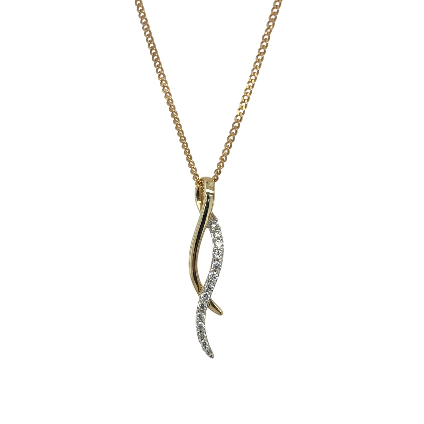 9ct Gold & Cubic Zirconia Swirl 18" Necklace