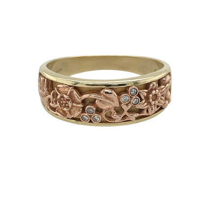 9ct Gold & Diamond Clogau Flower Band Ring