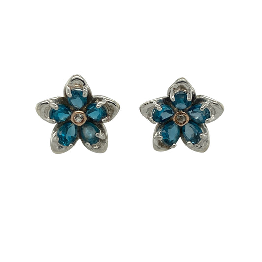 Add a touch of Welsh-inspired elegance and floral beauty to your jewellery collection with these pre-owned sterling silver, rose gold and blue stone Clogau flower stud earrings, featuring a charming design with timeless everyday appeal—perfect for gifting, special occasions, or refined daily wear.

Design: The earrings showcase a beautifully crafted flower design accented with striking blue stones, creating an eye-catching contrast of colour and sparkle.