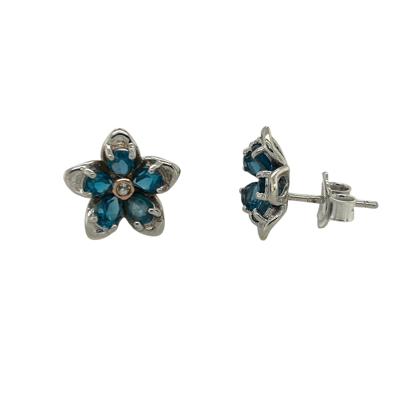 925 Silver & Blue Stone Clogau Flower Stud Earrings