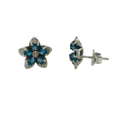 925 Silver & Blue Stone Clogau Flower Stud Earrings