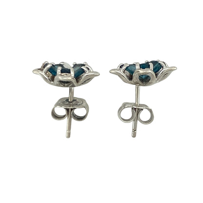 925 Silver & Blue Stone Clogau Flower Stud Earrings