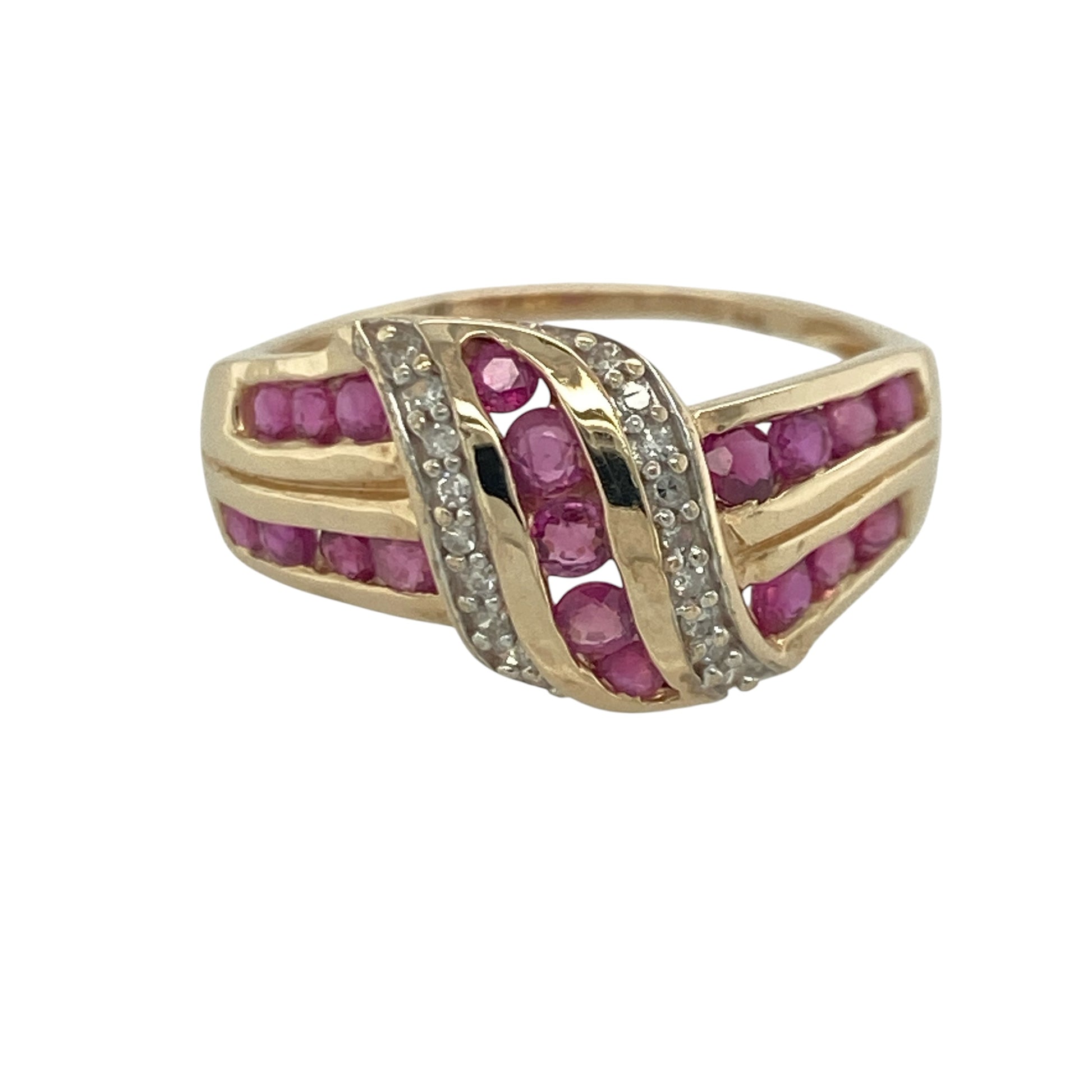 9ct Gold Diamond & Ruby Wrap Around Twist Band Ring