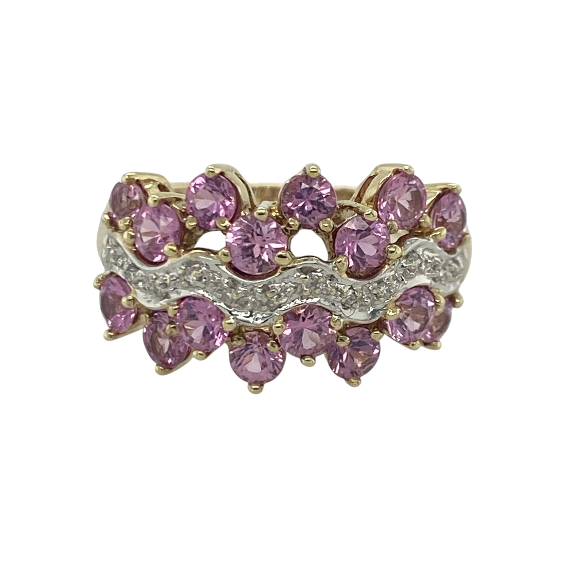 9ct Gold Diamond & Pink Sapphire Cluster Ring