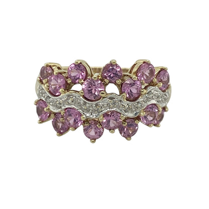9ct Gold Diamond & Pink Sapphire Cluster Ring