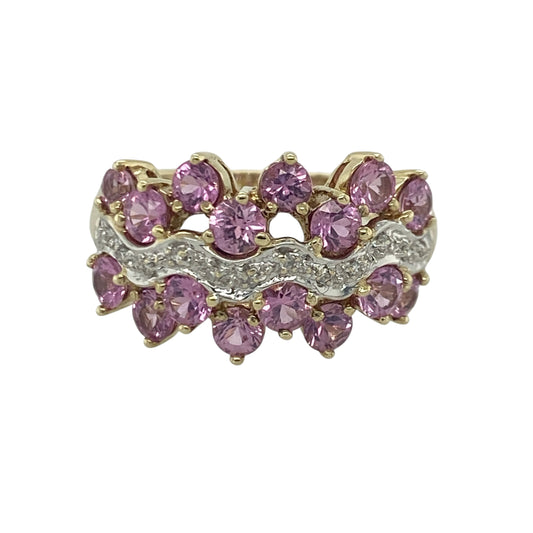 9ct Gold Diamond & Pink Sapphire Cluster Ring