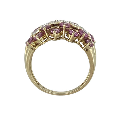 9ct Gold Diamond & Pink Sapphire Cluster Ring