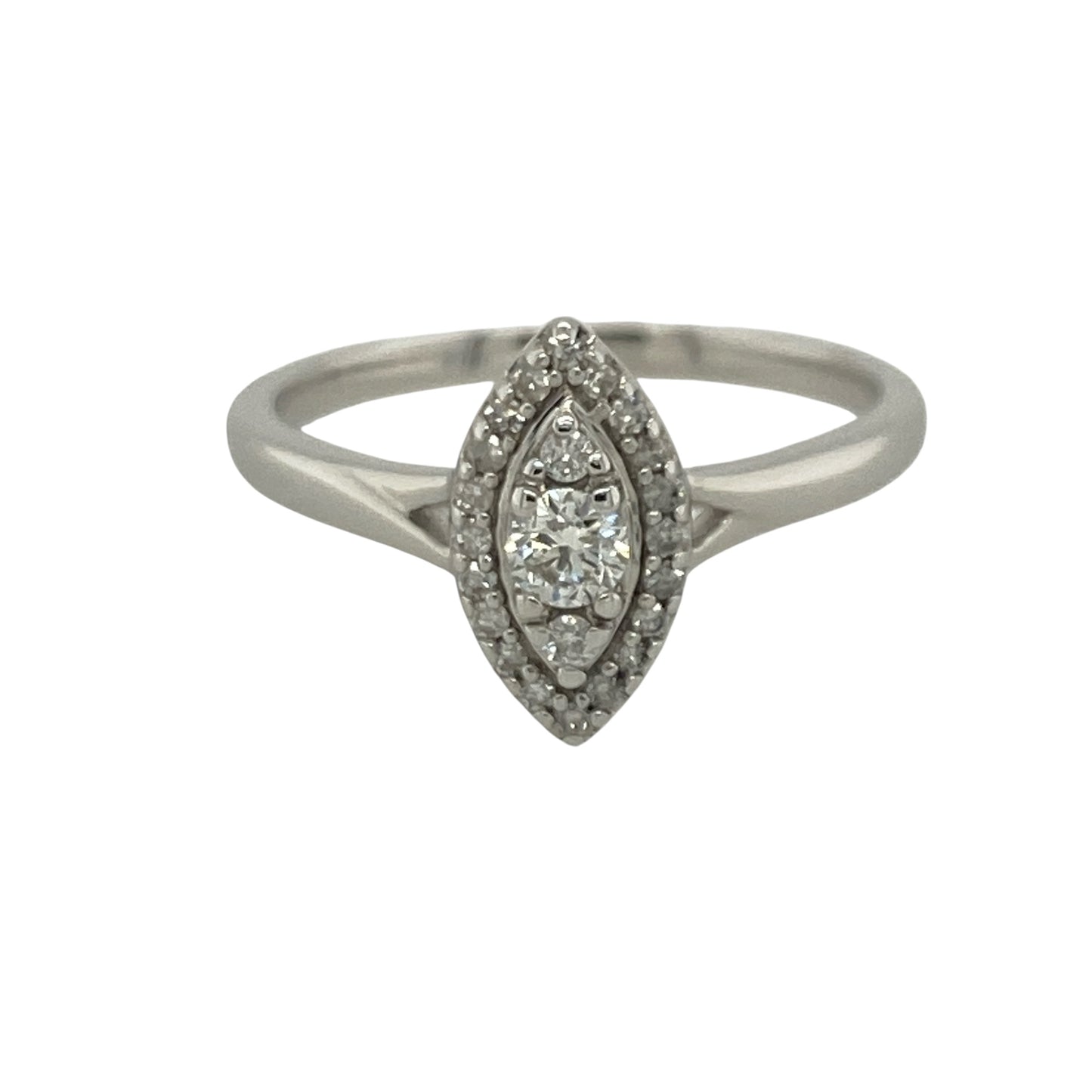 9ct White Gold & Diamond Marquise Cluster Ring