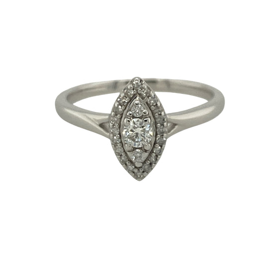 9ct White Gold & Diamond Marquise Cluster Ring