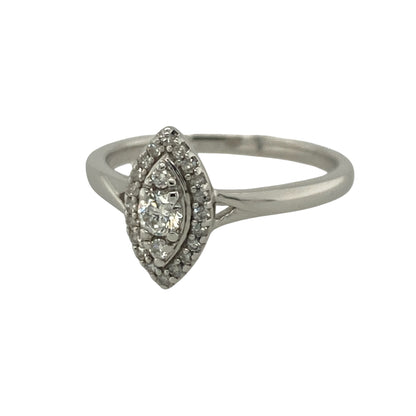 Add timeless sparkle and elegant sophistication to your jewellery collection with this pre-owned 9ct white gold diamond marquise cluster ring, featuring a beautifully shaped design with refined everyday appeal—perfect for special occasions, gifting, or luxurious daily wear.

Design: The ring showcases an elegant marquise-shaped cluster measuring approximately 11mm high at the front, set with sparkling brilliant cut diamonds.