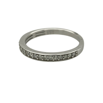 Add timeless sparkle and elegant sophistication to your jewellery collection with this pre-owned 9ct white gold diamond band ring, featuring a classic design with versatile everyday appeal—perfect for anniversaries, special occasions, stacking, or refined daily wear.

Design: The ring features a sleek diamond-set band measuring approximately 4mm wide at the front, creating a beautiful display of brilliance across the finger.