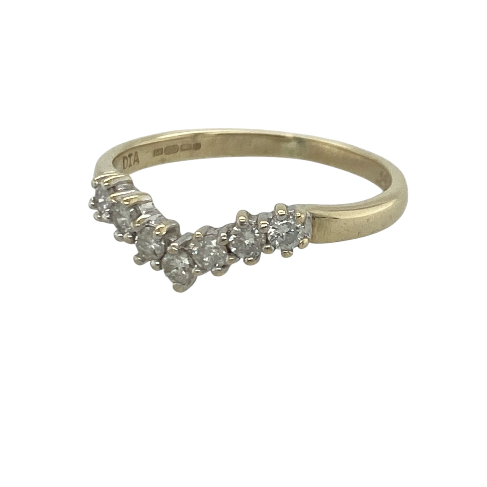 Add timeless sparkle and elegant styling to your jewellery collection with this pre-owned 9ct yellow gold diamond wishbone ring, featuring a graceful design with sophisticated everyday appeal—perfect for stacking, special occasions, or wearing alongside engagement and wedding rings.

Design: The ring features a classic wishbone silhouette set with sparkling diamonds, creating a beautiful V-shaped profile that catches the light from every angle.
