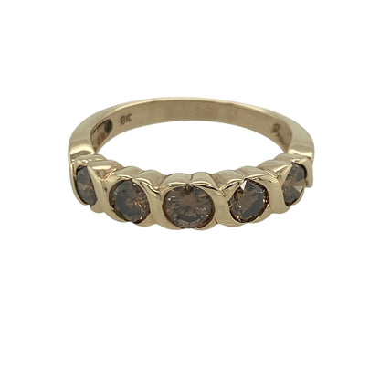 9ct Gold & Chocolate Diamond Five Stone Band Ring