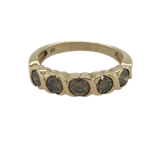 9ct Gold & Chocolate Diamond Five Stone Band Ring