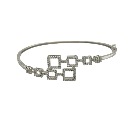 18ct White Gold & Diamond Square Patterned Bangle