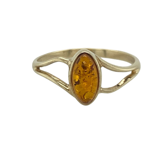 9ct Gold & Amber Solitaire Ring