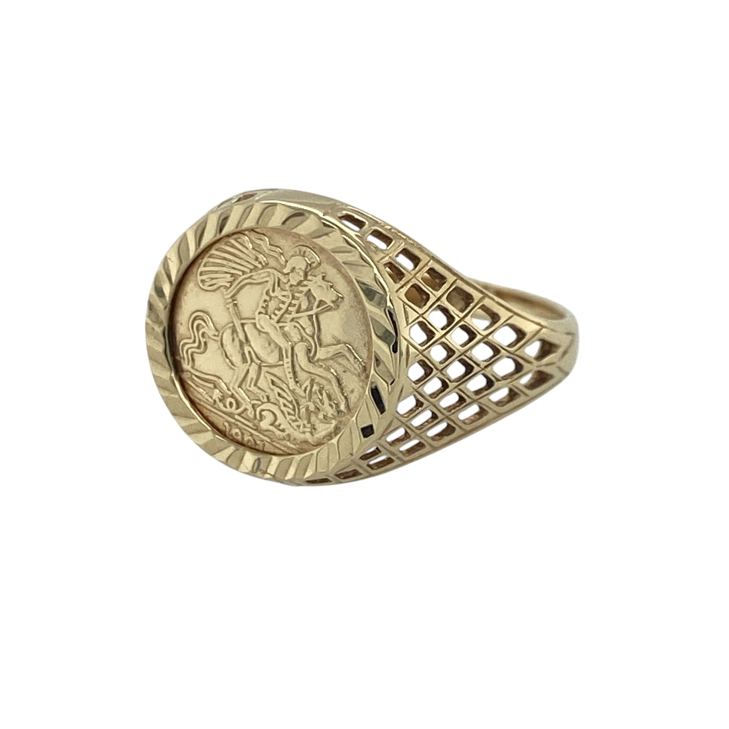 Add timeless character and heritage-inspired style to your jewellery collection with this pre-owned 9ct yellow gold George and the Dragon signet ring, featuring a traditional design with distinctive everyday appeal—perfect for gifting, collectors, or those who appreciate classic symbolism.

Design: The ring showcases a detailed George and the Dragon motif on the signet face, measuring approximately 12mm high at the front.